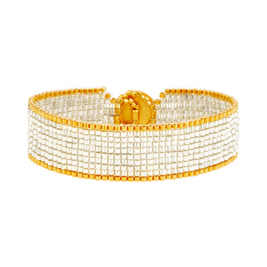 Brazalete Telar Dorado Delgado Metálico Plateado